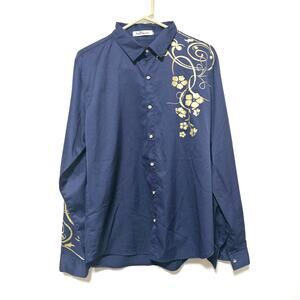 PIZZ ANNU Button-Up Shirt Men's Size XL Long Sleeve Navy Hipster Business Casual